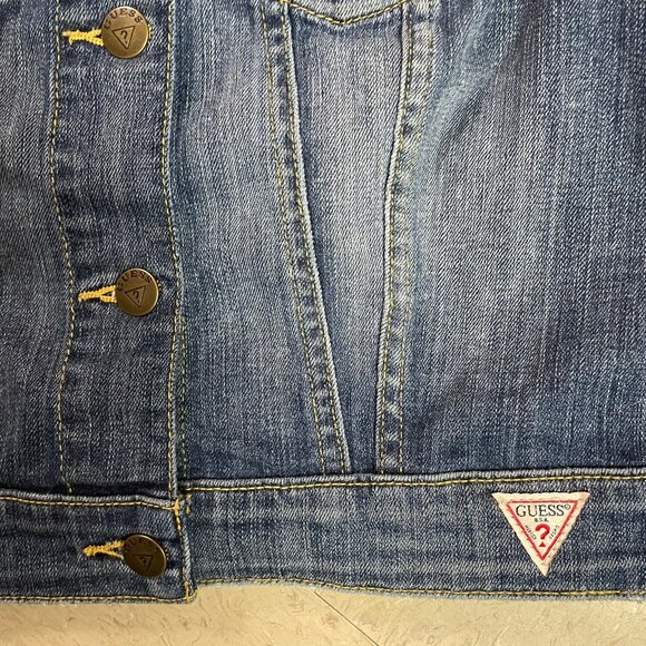 VINTAGE‎ GUESS JEANS Womens Sz Small Blue Button Front Denim Vest - Picture 4 of 9